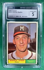 1961 Topps #200 Warren Spahn Milwaukee Braves  MLB HOF CGC -5 - Picture 1 of 2