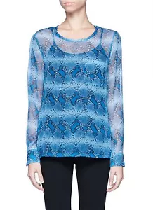 【AUSVERKAUF】NEU MIT ETIKETT AUSRÜSTUNG Pythonmuster Bluse 100 % SEIDE, Pariser Blau, S 198 $ - Bild 1 von 5