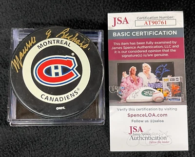 Maurice Richard Signed Montreal Canadiens Bettman Official Game Puck JSA COA - Image 1 of 2