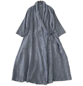ICHI Antiquites Linen Cachecoeur Long Dress Heather Blue Near MINT - Imagen 1 de 7