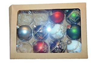 VINTAGE boxed set of 9 Glass Small Christmas Ball Ornaments  #F - Picture 1 of 3
