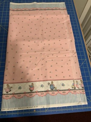 Vtg 1991 Daisy Kingdom  Pink Nina Bunny Border Fabric 2 1/2 yards - Image 1 of 4