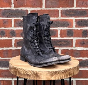 All Saints Mens Distressed Leather military boots UK8 US9 EU42 Black Grey Boot - Picture 1 of 12