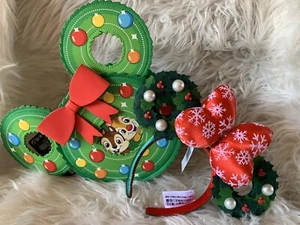 Loungefly Disney Chip & Dale Figural Christmas Wreath Crossbody & Ear Headband - Picture 1 of 16