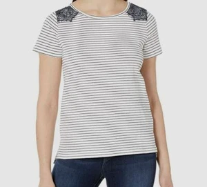 $94 Tribal Women's White Striped Short Sleeve High/Low Jersey Shirt Top Size L - Picture 1 of 1