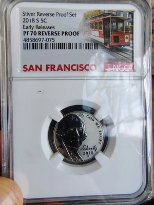 2018-S Reverse Proof Jefferson Nickel 5c NGC PF70 Trolly Label - Image 1 of 2