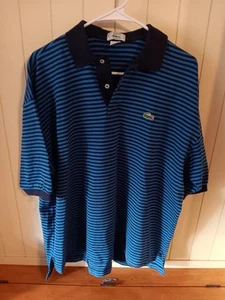 Izod Lacoste Blue Striped Collared Shirt, Size Large - Picture 1 of 11