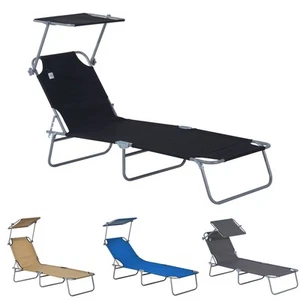 Outsunny Portable Reclining Seat Lounge Chair with Sun Shade Outdoor Oxford - Picture 1 of 45