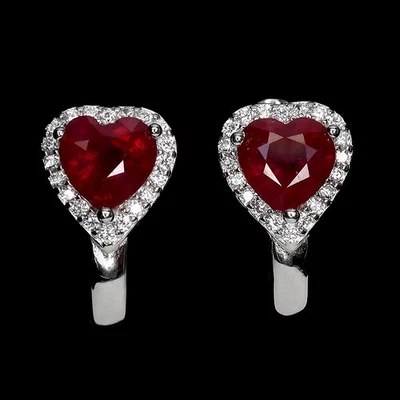 925 Sterling Silver Earrings Heart Ruby 6mm Natural Gemstone Jewelry - Image 1 of 4