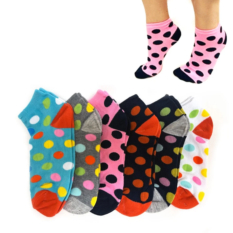 6 Pairs Women Casual Low Cut Ankle Socks No Show Polka Dot Fashion Sport US 9-11 - Image 1 of 1