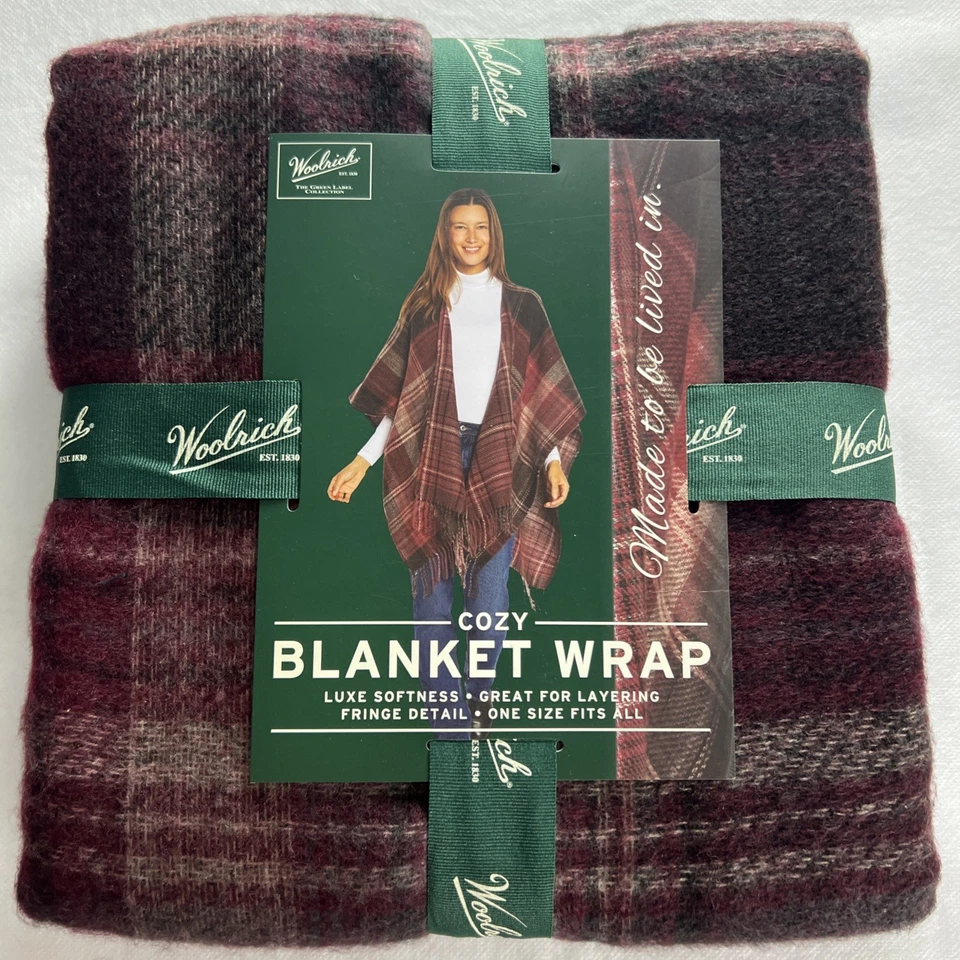 Woolrich Poncho Womens One-Size Red/Burgundy Plaid Shawl Cape