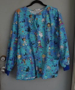 Vintage Halloween AOP Halloween Scrub top L 80s 90s - Picture 1 of 4
