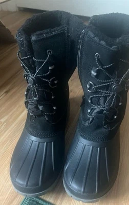 Lands End Invierno Pato Botas Juveniles Talla 7m Goma Negro Gamuza Forradas Sherpa Foto 1 de 4