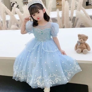 Kids Girls Elsa Princess Summer Birthday Party Tutu Fancy Lace Dress 2-8 Years - Picture 1 of 10