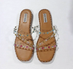 Steve Madden Womens Multicolor Jeweled Studded Clear Strappy Sandal Shoes Sz 9.5 - Picture 1 of 5