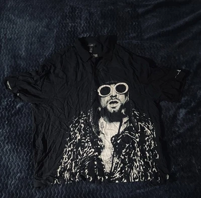 H&M Kurt Cobain Graphic Print Shirt Mens Size XL Black Button Down Loose Fit - Image 1 of 3