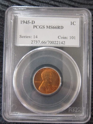 1945-D PCGS Lincoln Wheat Cent MS66RD RED 1c penny - Image 1 of 4
