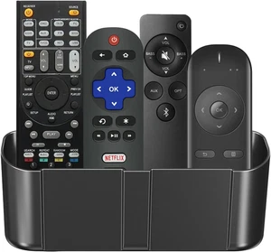 Wall-Mounted Remote Control Holder for 3-4 Remotes, No Holes, Black - Picture 1 of 12