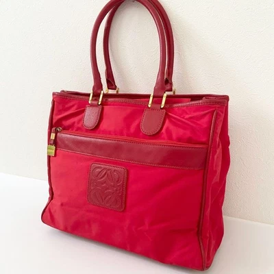 Bolso de Mano Loewe Anagram Nylon Buen Estado Cuero Metal Accesorios Rojo Foto 1 de 4