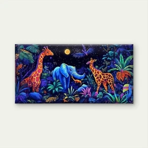 Night Jungle Scene with Giraffes Unframed Canvas Painting for Living - Picture 1 of 7