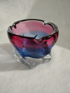 Vintage J.Hospodka for Chribska Sklarna Czech Ashtray Pink/Blue,1960s - Picture 1 of 12