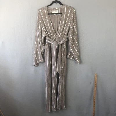 Платье женское Mara Hoffman XS коричневое в полоску из органического хлопка с V-образным вырезом подпоясанное макси - Изображение 1 из 4