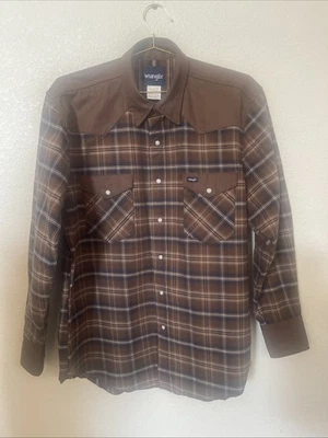 Wrangler  Brushpopper Western Snap Shirt In Brown Plaid Pattern100% Cotton Sz XL - Image 1 of 4