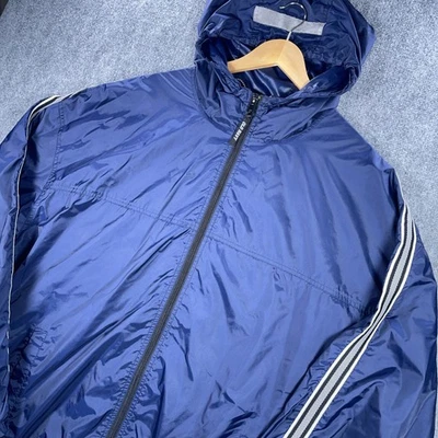 Chaqueta Abrigo de Lluvia Antigua Azul Marino Para Hombres 3XL Azul Con Capucha Ajustable Ventilado Nylon #AB847 Foto 1 de 4