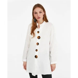 Zara 100% Leinen Tunika, Langarm, große Knöpfe, Longshirt, Damen Gr. S - Bild 1 von 8