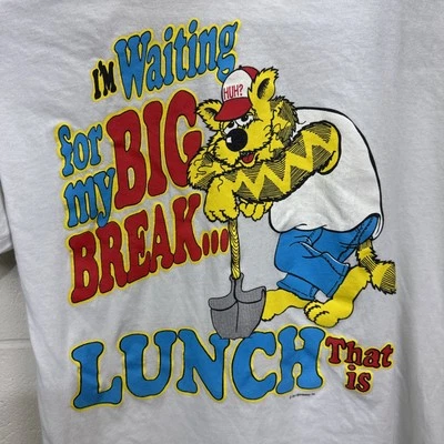 Vintage Waiting on my Big Dream Lunch T Shirt Size XL White Funny Humor - Image 1 of 4