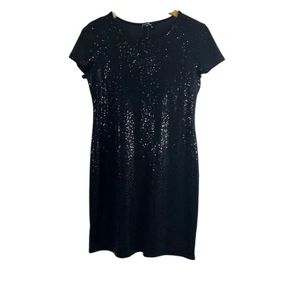 Bebe Women's Dress Black Sequin Short Sleeves Cocktail Party Holiday Mini Size M - Image 1 of 4