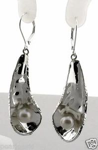 Designer's 7MM Freshwater Pearl Dangle Earrings, 925 Silver, 0.59X2.2", NEW - Picture 1 of 2