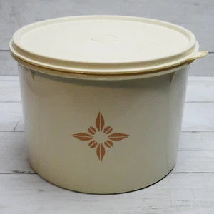 Bote redondo vintage Tupperware #265-11 Almond Starburst con tapa - Imagen 1 de 10