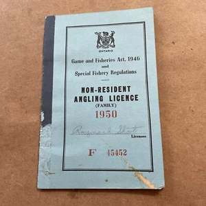 Vintage 1950 Ontario Non Resident Family Angling Fishing License Booklet ! - Picture 1 of 8