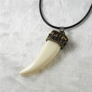 Collar Colgante Colmillo Dije Acrílico Dije Lobo Lobo Colgante Cadena 45+5cm - Imagen 1 de 7
