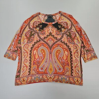 Camiseta ETRO Mujer Top 38 Multicolor Paisley Suave King Dolman Mangas 3/4 Foto 1 de 4
