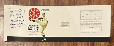 1968 Denny McLain Paint Can Label - Autographed - Detroit Tigers 30 Game Winner - Image 1 of 3