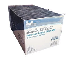 NUOVE custodie Quill 5 mm slim Jewel confezione da 50 CD DVD nero/colore chiaro conservazione plastica - Foto 1 di 10