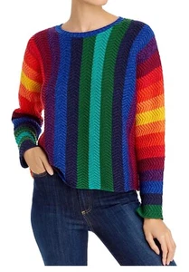 NWT Alice + Olivia Dessie Striped Rainbow Stripe Sweater Multi Colored Size M - Picture 1 of 6