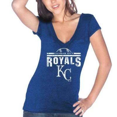 Majestic Women's Kansas City Royals Wordmark Tri-blend V-Neck T-shirt Medium - Image 1 of 2