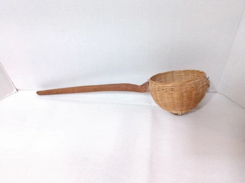 Handmade Basket Scoop with Hand Carved Wood Handle Vintage Cover