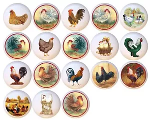Set of 18 Chickens Roosters CERAMIC Drawer Pulls Dresser Drawer Cabinet Knobs - Picture 1 of 1
