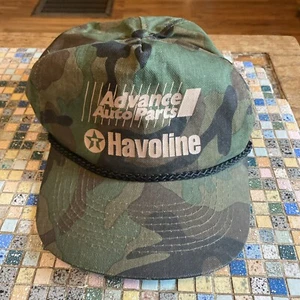 Vintage Advance Autoteile Havoline Tarnung Seil Trucker Mütze Druckknopflasche Cobra Kappen - Bild 1 von 7