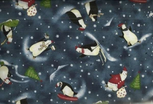 Frohe Pinguine Weihnachten blau Winter roter Hahn Stoff - Bild 1 von 1