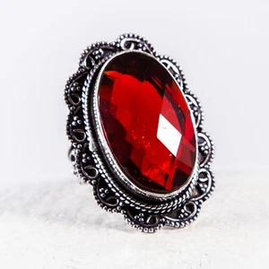 Bellissimo anello in argento, quarzo, rosso, emozionante scintillante, splendidamente decorato taglia 59 - Foto 1 di 3