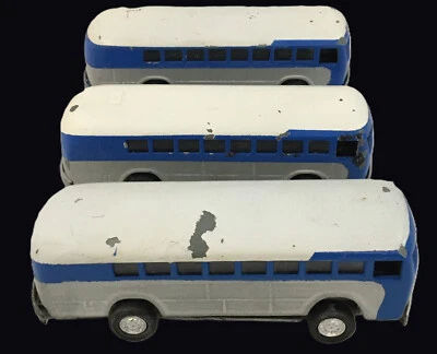 Lot of 3 Vintage Diecast Buses Pressed Steel Silver Blue White "JUL China Made" - Image 1 of 4