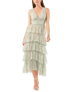 1.STATE Sleeveless Tiered Maxi Dress Women's 2 Multi Floral Ruffled Side Zip - Picture 1 of 14