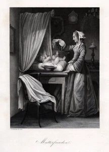 Piaceri della mamma. Incisione su acciaio originale; di Payne 1850 circa - Foto 1 di 1