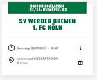 SV Werder Bremen vs 1. FC Kln Nordtribnen-Ticket- 55€ Verhandlungsbasis