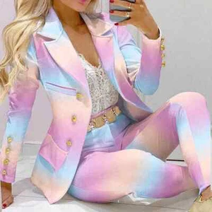 2Pcs Women Business Blazer Suit Jacket Tops+Pants Ladies OL Formal Work Coat Set - Picture 1 of 22